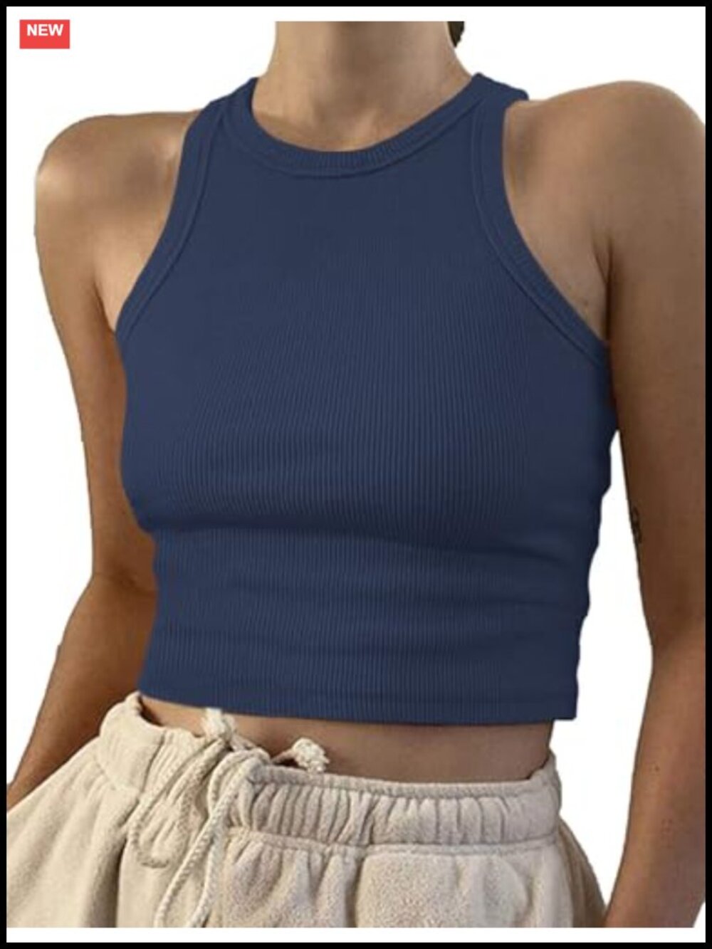 Sleeveless High Neck Rib-Knit Crop Tank Top Y2K Racerback